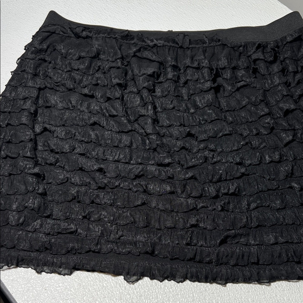 Pure Energy Elegant Black Ruffled Skirt Wide Elastic Waste Band New